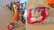 Ghazipur: Massive ‘Floating’ Rock Spotted in Ganges River in Uttar Pradesh, Turns Into Makeshift Shrine As Devotees Link It to Lord Ram’s Miracles (Watch Video)
