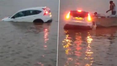 Patna: Couple’s New Car Plunges Into Ganga River at Minar Ghat After Driver Hits Accelerator Instead of Brake; Heroic Boatmen Rescue Them in 45-Minute Operation (Watch Video)