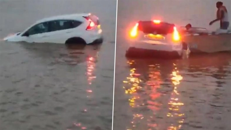 Patna: Couple’s New Car Plunges Into Ganga River at Minar Ghat After Driver Hits Accelerator Instead of Brake; Heroic Boatmen Rescue Them in 45-Minute Operation (Watch Video)