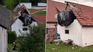 Germany Car Accident: 2 Seriously Injured As Vehicle Veers Off Road, Hits 7-Year-Old Boy and Crashes Into Barn&rsquo;s Roof in Bohmte; Pics and Video Surface