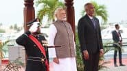 PM Modi in Maldives: Prime Minister Narendra Modi Accorded Ceremonial Welcome, Guard of Honour at Republic Square in Male (See Pics and Video)