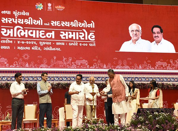 India News | Gujarat CM Felicitates Newly Elected Sarpanchs; Emphasises Cleanliness, Development