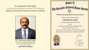 Business News | Renowned Indian Cardiac Surgeon Dr. Lokeswara Rao Sajja Inducted as Associate Member of Prestigious Sigma Xi Scientific Research Honor Society