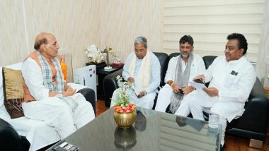 India News | Delhi: Karnataka CM Siddaramaiah Meets Defence Minister Rajnath Singh, Discusses Defence Corridor in Bengaluru