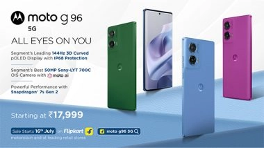 Business News | Motorola Launches Moto G96 5G with 144Hz 3D Curved POLED Display, and 50MP OIS Sony LYTIA™ 700C Camera with Moto Ai, Starting at ₹17,999