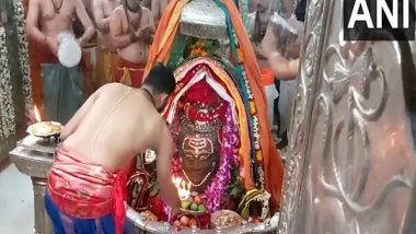 India News | Special Aarti Performed at Ujjain's Mahakaleshwar Temple on Third Day of Sawan