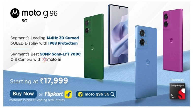 Business News | Moto G96 5G Goes on Sale Today - Featuring Segment-Leading 144Hz 3D Curved POLED Display & 50MP OIS Sony LYTIA Camera at Just ₹17,999