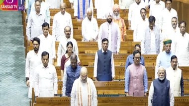 India News | Parliament Monsoon Session: Lok Sabha MPs Pay Tribute to Pahalgam Terror Attack, AI-171 Crash Victims