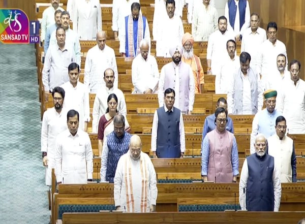 India News | Parliament Monsoon Session: Lok Sabha MPs Pay Tribute to Pahalgam Terror Attack, AI-171 Crash Victims