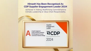 Business News | Himadri Recognised as CDP Supplier Engagement Leader 2024, Achieves 'A' Rating, Reaffirming Commitment to Climate Leadership and Value Chain Responsibility
