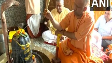 India News | Uttar Pradesh CM Yogi Adityanath Performs Rudrabhishek at Mansarovar Temple on Sawan Shivratri