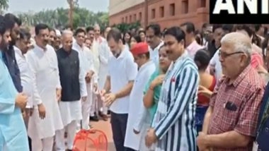 India News | Congress Chief Kharge Joins INDIA Bloc Protest Against Bihar SIR at Parliament