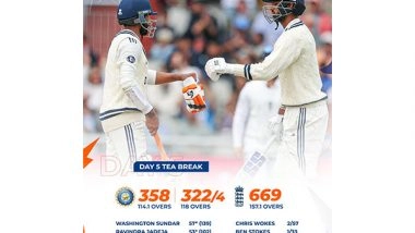 Sports News | Manchester Test: Gritty Fifties from Sundar, Jadeja Help India to Take Lead (Day 5 Tea)