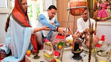 India News | Uttarakhand CM Dhami and His Wife Pray to Lord Shiva on Third 'Sawan Somwar'