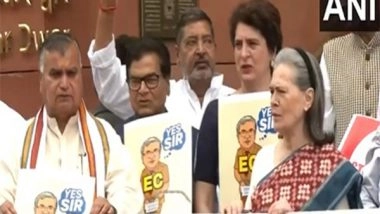 India News | INDIA Bloc Continue Protest Against Bihar SIR, Labourers' Arrest at Parliament Makar Dwar; Congress Leaders Join in