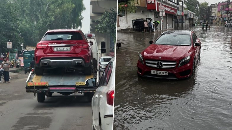 Ghaziabad: Man Sends Legal Notice to Municipal Commissioner Demanding INR 5 Lakh Compensation After His Mercedes Suffers Damage Due to Waterlogging Following Heavy Rainfall in City (See Pics)