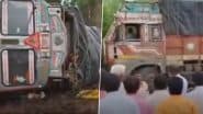 Accident Caught in Camera in Beed: Engineer and Villagers Escape Narrowly During Road Repairs Inspection As Truck Passing Through Khadki Village Overturns After Road Caves In, Video Surfaces