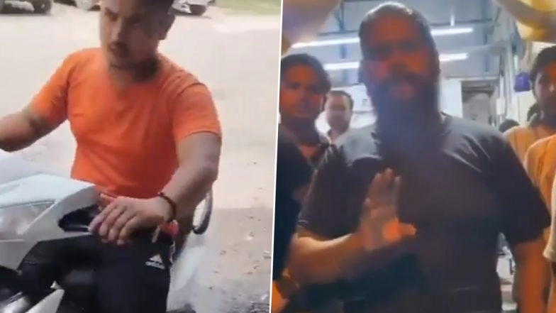 'You Are a Hindu. Aren't You Ashamed?': Bajrang Dal Leader Stops Blinkit Rider From Delivering Chicken to Customer in Ghaziabad, Allows Delivery After Customer Turns Out To Be Christian (Watch Video)