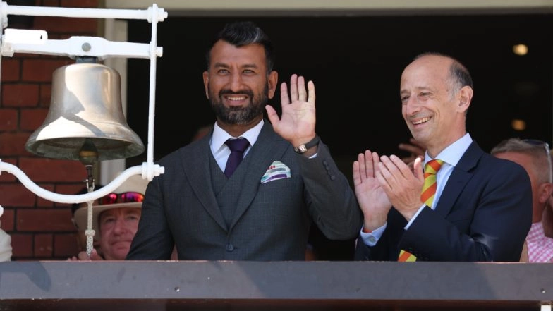 Cheteshwar Pujara Rings Iconic Bell at Lord’s Cricket Ground Before Day 3 of IND vs ENG 3rd Test 2025 (See Pics)
