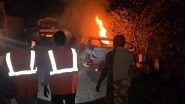 Chhattisgarh Road Accident: 4 Killed, 2 Injured As Car Crashes Into Concrete Barrier on Bridge, Catches Fire in Kanker (Watch Video)