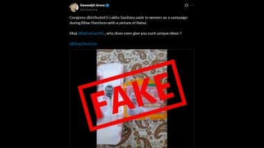 Fact Check: Did Congress Distribute Sanitary Pads Featuring Rahul Gandhi's Image to Women in Bihar? Congress Debunks Fake Video Going Viral on Social Media