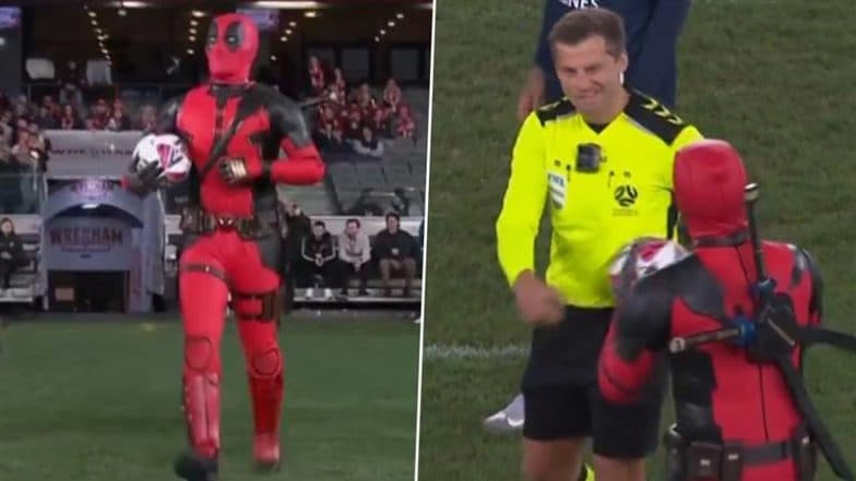 Deadpool Delivering Ball! Man Dressed As Popular Marvel Comic Character Hands Football to Referee Ahead of Wrexham vs Melbourne Victory Pre-Season Friendly 2025 (Watch Video)
