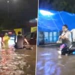 Gurugram Waterlogging Videos: Incessant Rain Turns Roads Into Streams; Drivers Seen Pushing Vehicles Through Waterlogged Streets, Truck Plunges Into Ditch