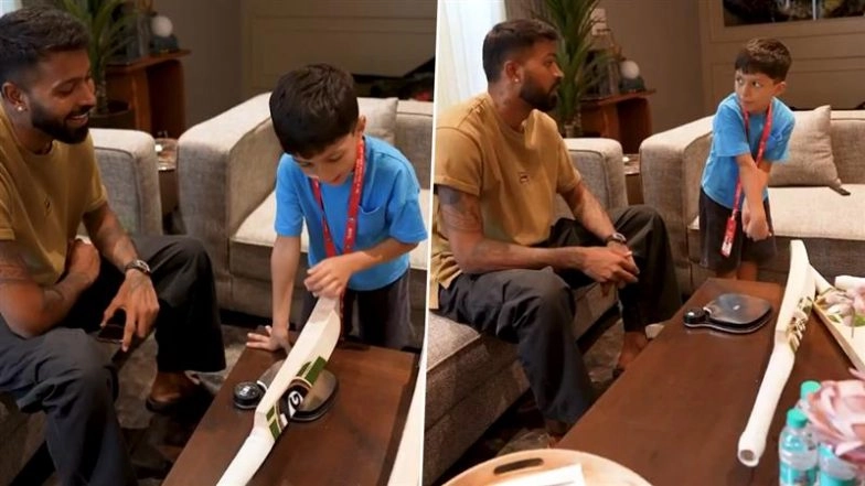 Hardik Pandya Shares Adorable Moment With Son Agastya! 4-Year-Old Helps His Father Weigh His Bats and Selects His Willow (Watch Video)