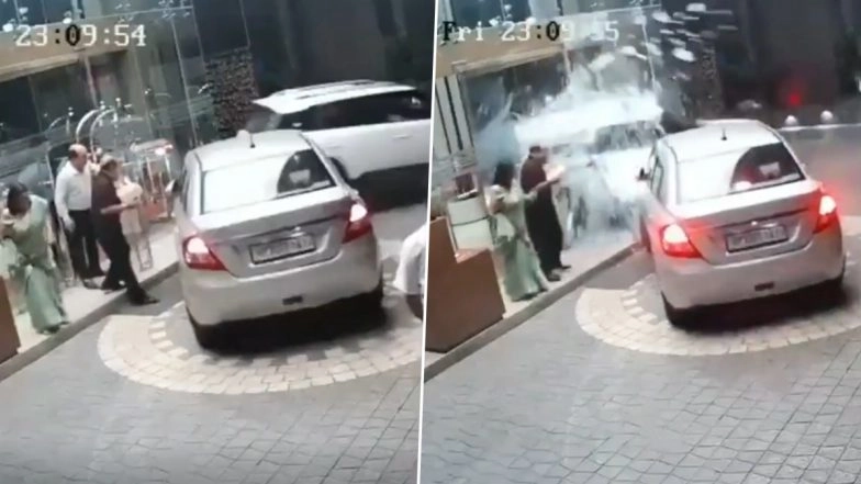 Bareilly: Woman Lawyer Loses Control While Reversing Her Car, Crashes Vehicle Through Main Gate of Hotel Ramada; Video Surfaces