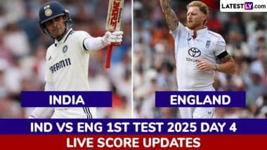 IND 237/4 in 48 Overs (Lead by 417 Runs) | India vs England Live Score Updates of 2nd Test 2025 Day 4: Shoaib Bashir Dismisses Rishabh Pant After Indian Batter Loses Grip Of His Bat Again