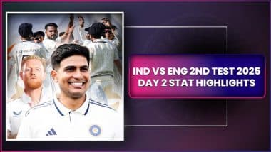 IND vs ENG 2nd Test 2025 Day 2 Stat Highlights: Shubman Gill’s Double Century, Bowlers’ Performance Put India on Top in Edgbaston