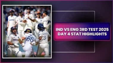 IND vs ENG 3rd Test 2025 Day 4 Stat Highlights: Match Evenly Poised Heading Into Final Day at Lord’s