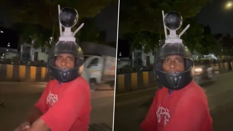 Indore: Man Spotted Roaming With CCTV Camera Installed on His Helmet in Madhya Pradesh, Alleges Threat to Life From Neighbours Over Property Dispute; Video Surfaces