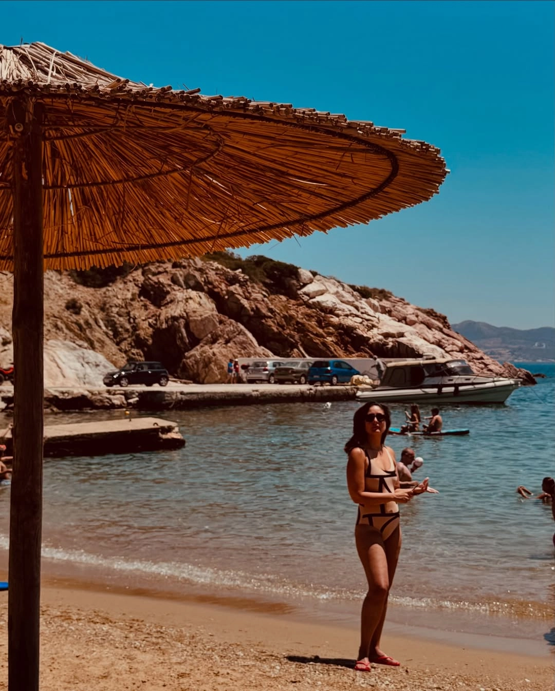 Bebo set Instagram ablaze as she flaunted her timeless beauty in a striking monokini that accentuated her sculpted frame.