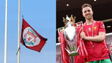 Diogo Jota Dies: Liverpool Flag Flown at Half-Mast at Anfield, Fans Pay Tribute After Portugal Footballer and His Brother Pass Away in Car Accident (Watch Videos)