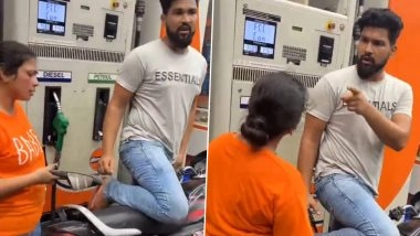 Lucknow: Woman Carrying Slipper in Hand Creates Ruckus at Fuel Station, Hurls Abuses at Bikers (Watch Video)