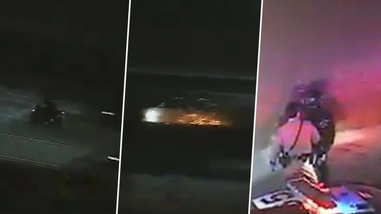 US: Motorcyclist Trying To Flee From California Highway Patrol at Speed of 140 Mph Seen Walking After Crashing Bike on 405 Freeway in California, Arrested; Terrifying Video Surfaces