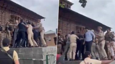 Jammu and Kashmir CM Omar Abdullah Scales Wall and Clashes With Police To Enter Naqshband Sahib Graveyard on 'Martyrs Day' in Srinagar, Gets Grappled; Says 'I Am Made of Sterner Stuff' (Watch Video)