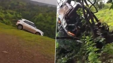 Satara: Car Plunges Into the Valley As Driver Clicks Photos While Sitting Inside Vehicle in Maharashtra's Sadawaghapur Area, Disturbing Videos Surface