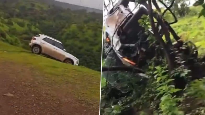 Satara: Car Plunges Into the Valley As Driver Clicks Photos While Sitting Inside Vehicle in Maharashtra's Sadawaghapur Area, Disturbing Videos Surface
