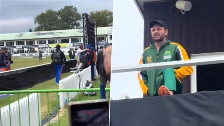 Video of Shahid Afridi Watching India Champions Players Leave Stadium Goes Viral After His 'Kis Muh Se' Remark As IND vs PAK WCL 2025 Semi-Final Gets Called Off