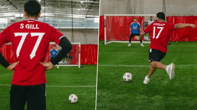 Shubman Gill, Rishabh Pant Play Penalty Shootout With Manchester United Footballers During Meet Up Ahead of IND vs ENG 4th Test 2025 at Old Trafford (See Pics)