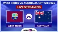 West Indies vs Australia Live Streaming Online, 1st T20I 2025: How To Watch WI vs AUS Cricket Match Free Live Telecast on TV?