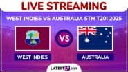 West Indies vs Australia Live Streaming Online, 5th T20I 2025: How To Watch WI vs AUS Cricket Match Free Live Telecast on TV?