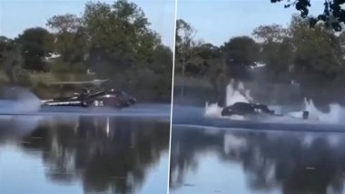 France Helicopter Crash: Firefighting Chopper Morane 29 Plunges Into Lake During Water-Scooping Mission in Rosporden, Video Surfaces