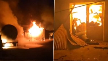 Mandiala Village Fire: 1 Dead, Several Injured As LPG Tanker Collides With Pickup Truck, Resulting in Massive Explosion and Fire in Punjab’s Hoshiarpur (Watch Video)