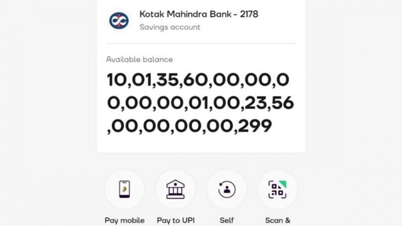 Richest Indian? 37-Digit Amount Credited in Kotak Mahindra Bank Account Belonging to Noida Man's Dead Mother, Mind-Boggling Number Is 10,01,35,60,00,00,00,00,00,01,00,23,56,00,00,00,00,299