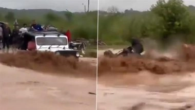 Chandigarh: 3 Men Narrowly Escape After Jeep Swept Away in Flooded Jayanti Devi River; Video Surfaces