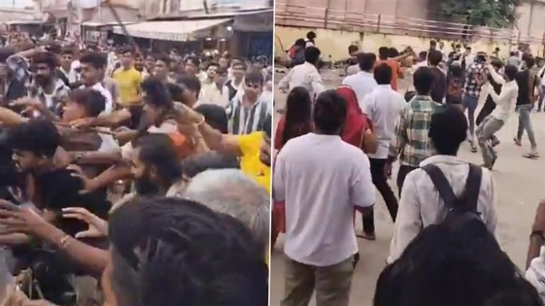 Chittorgarh: Brawl Erupts After Shopkeepers Thrash Devotees With Sticks Outside Sanwaliya Temple in Rajasthan, Video Goes Viral