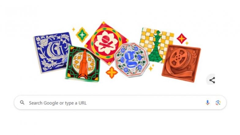 India Independence Day 2025 Google Doodle: Traditional Tile Artwork Showcases India’s Space Feats, Chess Glory, Cricket Wins and Global Film Honours